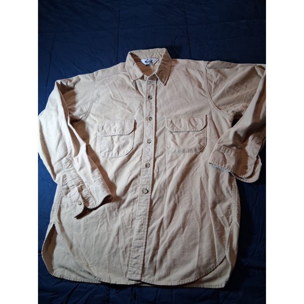 Vintage Woolrich Shirt Mens XL Yellow Flannel Chamois Cloth Button Up 90s USA